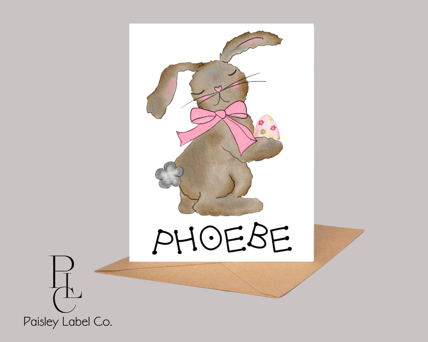 Watercolor Floppy Big Ear Bunny Rabbit Easter Kids Personalized Gift Notecard Note Card Stationery Stationary Folded Blank Inside Set of 12