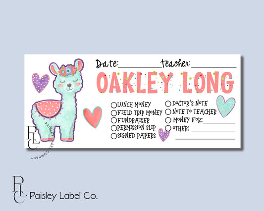 Back To School Money Envelopes School Stationery Personalized Student Kids Envelopes Hearts Love Llama Alpaca Polka Dot Girl Watercolor