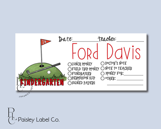 Back To School Money Envelopes School Stationery Personalized Student Kids Envelopes Golf Golfer Hole in One Putter Hole 18 Kids Sports