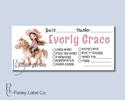 Back To School Money Envelopes School Stationery Personalized Student Kids Envelopes Horse Colt Pony Mare Girl Cowgirl Student  Envelopes