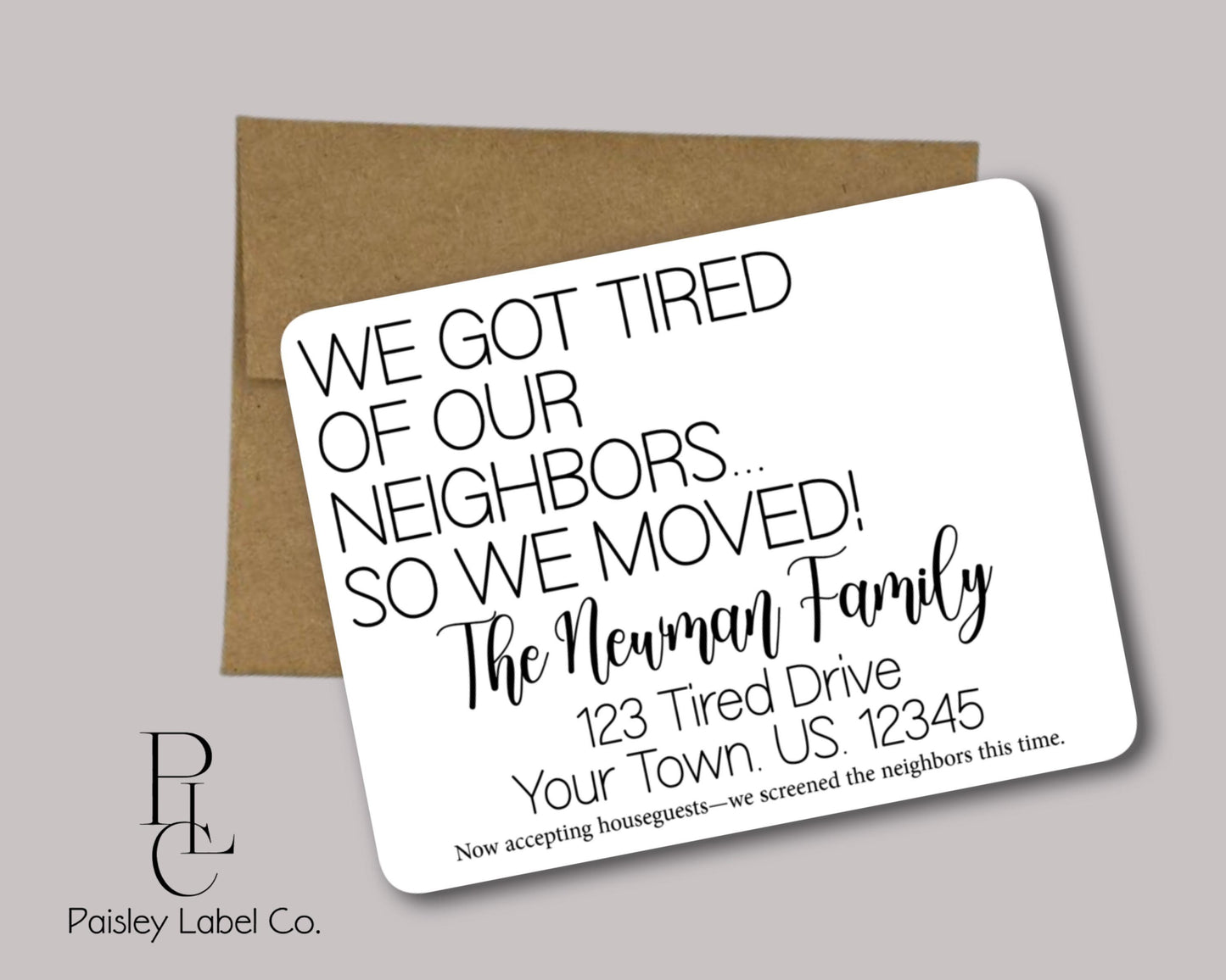 We Got Tired of The Neighbors Moving Change Of Address Announcement Note Card Set of 12 Notecard Stationery Stationary Flat Card Gift Set