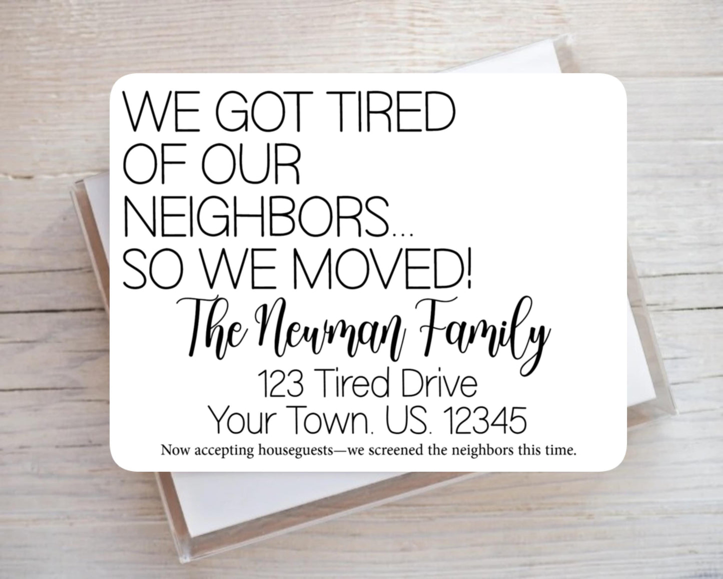 We Got Tired of The Neighbors Moving Change Of Address Announcement Note Card Set of 12 Notecard Stationery Stationary Flat Card Gift Set