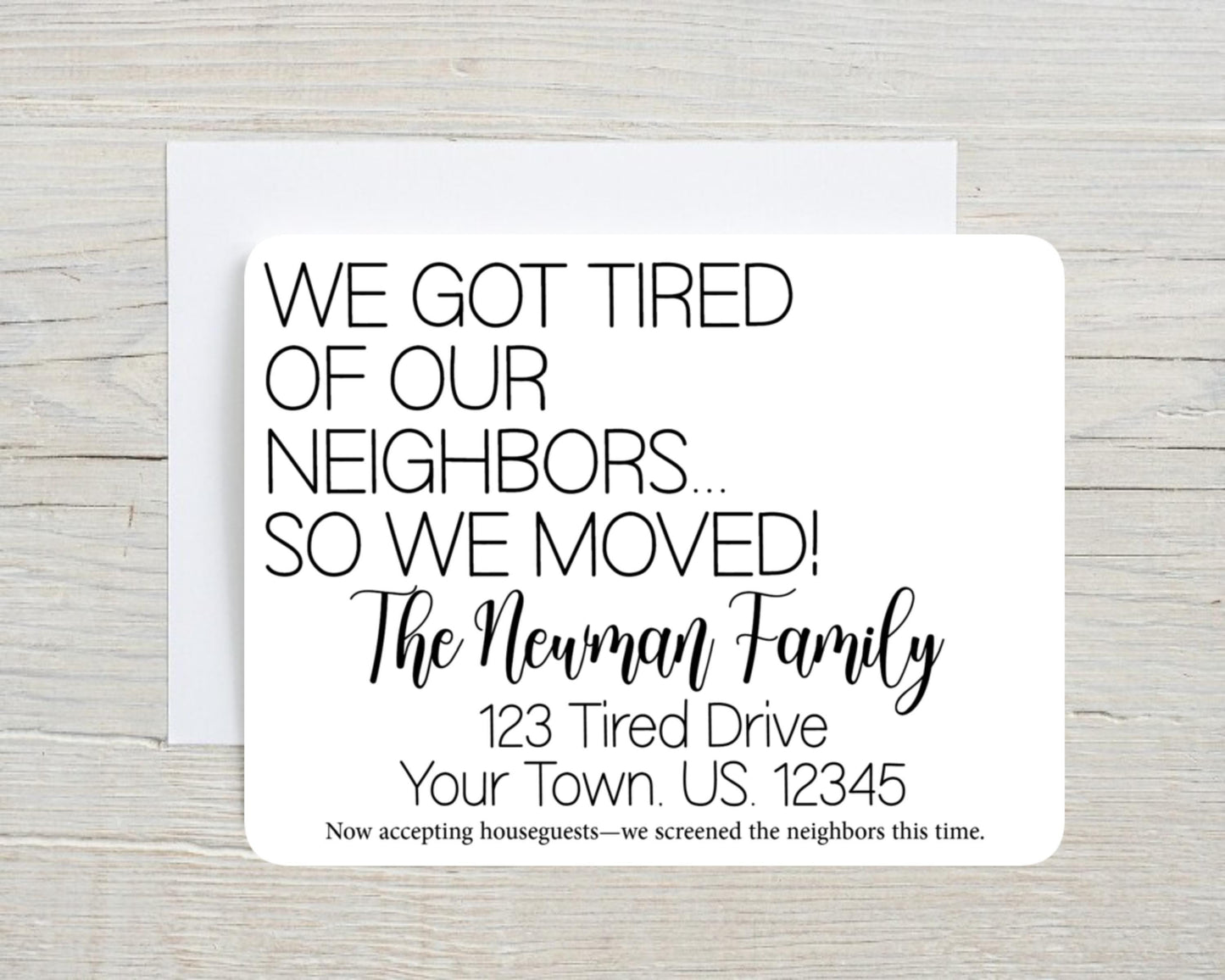We Got Tired of The Neighbors Moving Change Of Address Announcement Note Card Set of 12 Notecard Stationery Stationary Flat Card Gift Set