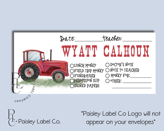 Red Green Tractor Farm Equipment Boy Girl Farm Life Back To School Money Envelopes School  Student Kids Envelopes Lunch Money Organization