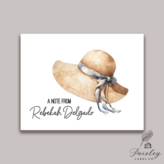 Straw Sunhat Sun Hat Beach Lake Summer Tropical Notecard Note Card Personalized Custom Stationery Stationary Folded Notecard Set
