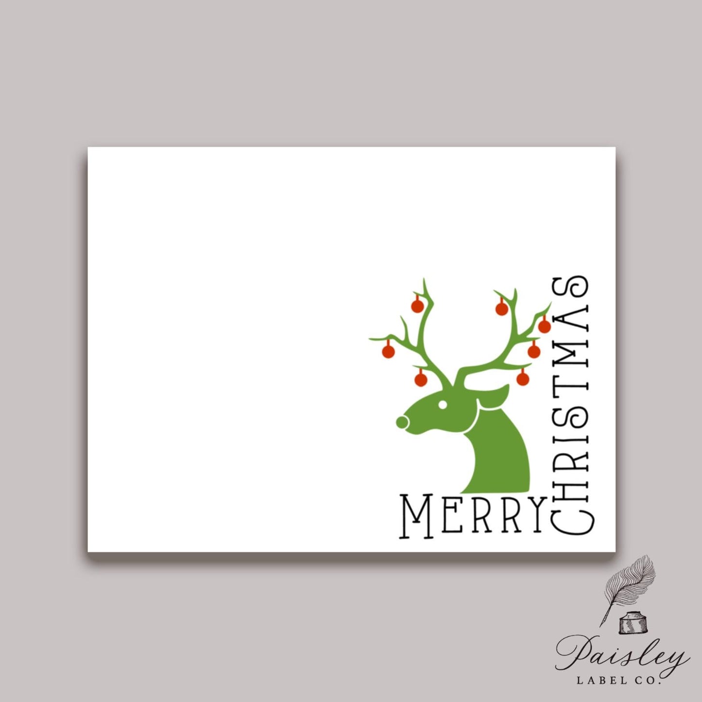 Classic Simple Minimalist Corner Green Red Reindeer Deer Gift Notecard Note Card Custom Business Stationery Stationary Folded Notecard Set