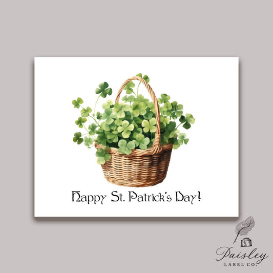 Happy St. Patrick's Day Shamrock Basket 4 leaf Clover Personalized Gift Notecard Note Card Stationery Stationary Folded Cards Set of 12