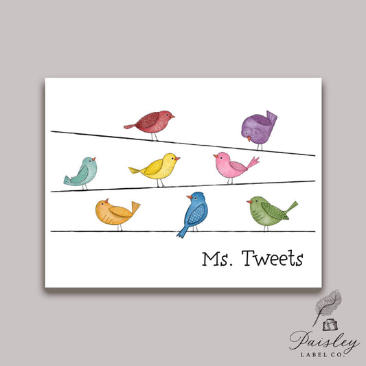 Colorful Chickadee Birds on a Wire Chick Chic Bird Birds Whimsical Folded Notecard Note Card Personalized Stationery Stationary Notecard