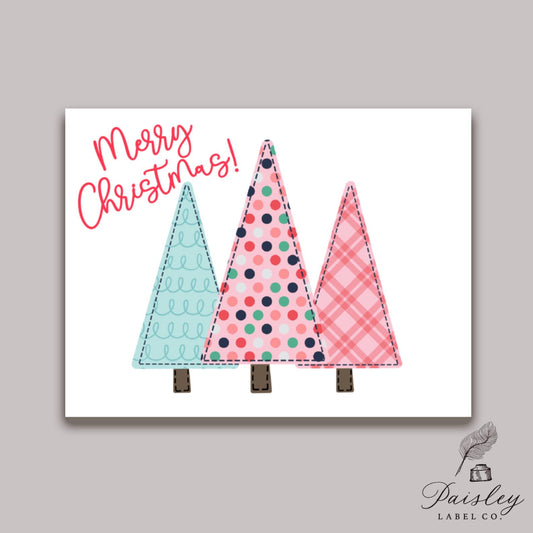 Preppy Pink Christmas Trees Tree Polka Dot Plaid Checkered Merry Christmas Personalized Folded  Notecard Note Card Stationery Stationary Set