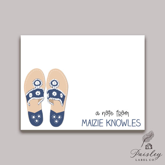 Sandals Flip Flops Palm Beach Tropical Preppy Summer Note Card Gift Notecard Note Card  Stationery Stationary Folded Note Card Set of 12