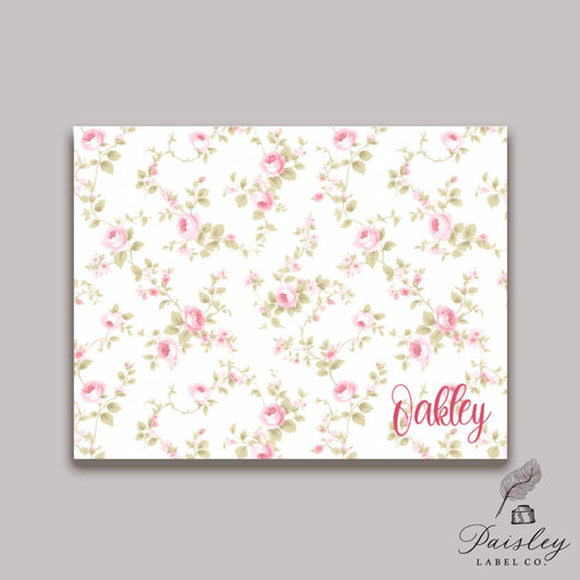 Shabby Chic Soft Pink Rose Floral Ditsy Vintage Style Note Card Gift Notecard Note Card  Stationery Stationary Folded Note Card Set of 12