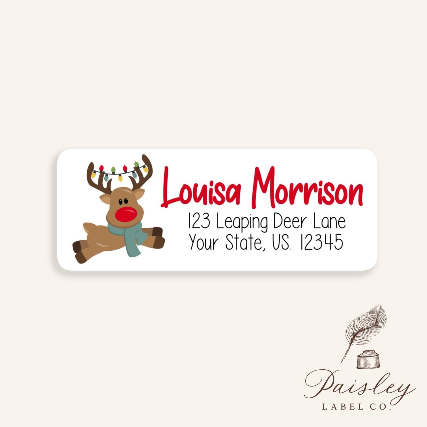 Whimsical Christmas Reindeer Deer Winter Holiday Return Address Labels Sheet of 30
