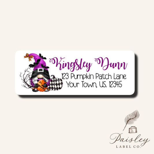 Halloween Witch Gnome Pumpkin Bootiful Return Address Label Stickers Sheet of 30