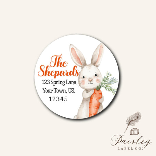 Sweet Long Eared Rabbit Bunny Hip Hop Bunnie Carrot Spring  Fun Happy Easter Round Circle Return Address Labels Stickers