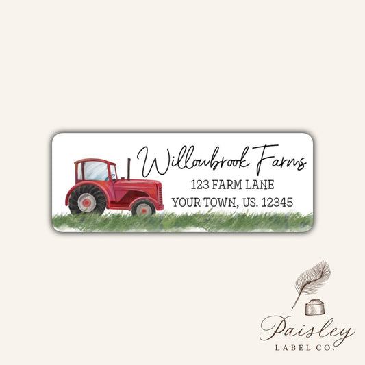 Vintage Retro Farm Life Tractor Red Green Birthday Return Address Labels Mailing Stickers Sheet of 30