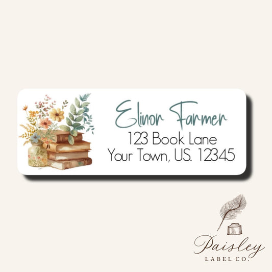 Botanical Floral Flowers Books Eucalyptus Plant Watercolor Personalized Return Address Labels Mailing Stickers Address Label Sheet of 30