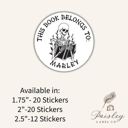 Skeleton Reading Book Goth This Book Belongs To Property Of Teacher Kids  Library Books Personalized Labels Stickers Multiple Sizes