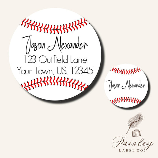 Baseball Return Address Labels Round Baseball Personalized Address Labels Stickers Ball Name Seal 2 sizes