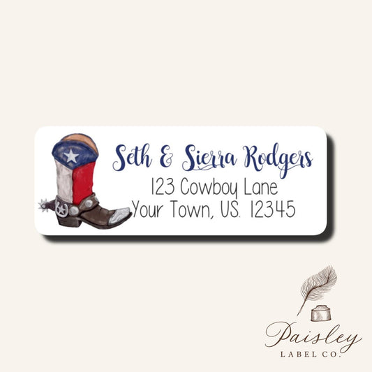 TX Texas State Cowboy Boots Boots Spurs Star Personalized Return Address Labels Mailing Stickers