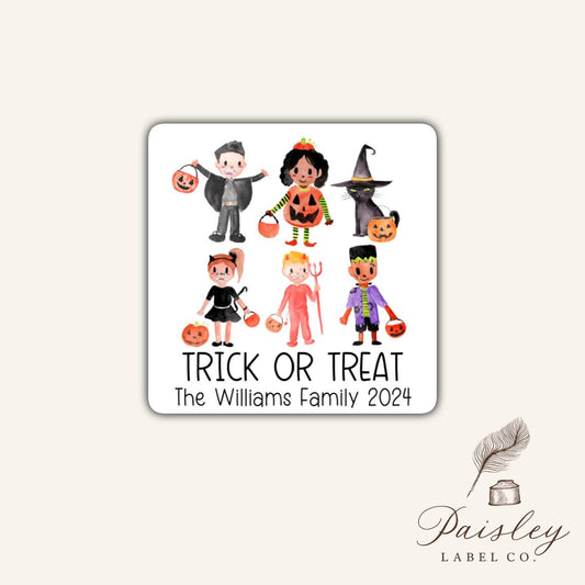 Watercolor Happy Halloween Labels and Stickers Trick or Treat Kids  Pumpkin Gift Tag Party Favors Gift Giving Tag Goodie Bag Tags Square