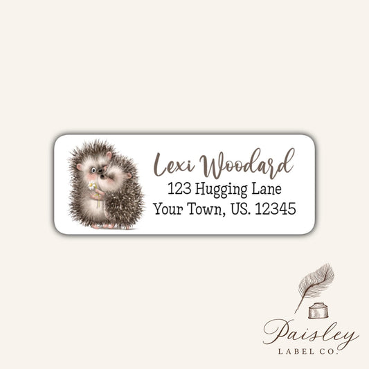 Sweet Whimsical Cute Hugging Hedgehog Family Return Address Mailing Labels Stickers Set of 30