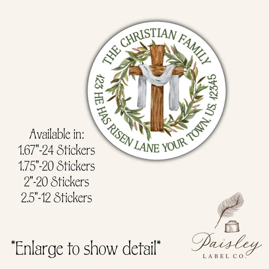 Easter Cross Wreath Religious Christian Altar Cloth Pallium  Personalized Round Circle Return Address Labels Stickers Multiple Sizes