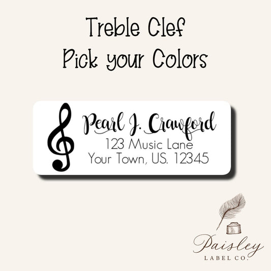 Treble Clef Music Note Music Teacher Sheet Music Personalized-Pick Your Colors Return Address Mailing Labels Stickers sheet of 30