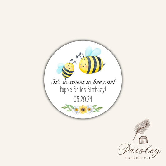 Baby's 1st First Birthday Bee Day Honey Bee Bumble Bee It's So Sweet So Bee One Round Party Favor Gift Tag Sticker Thank you Label