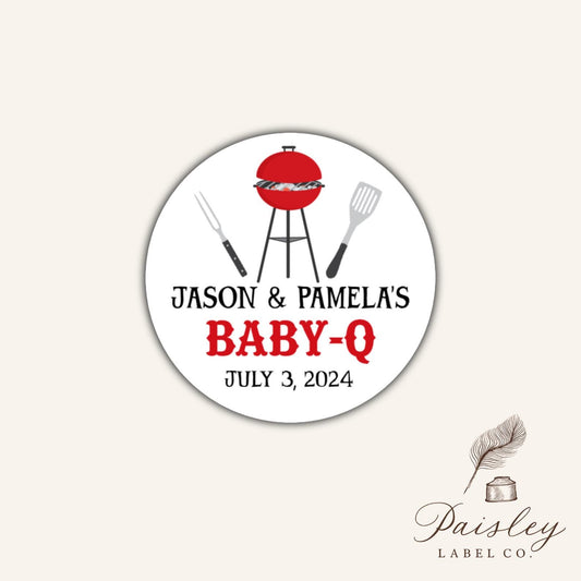 Baby-Q Stickers Baby Shower Favor Thank you Labels Barbeque Grill Boy Girl Gender Neutral Gift Tags Picnic Labels Round Party Favor Stickers