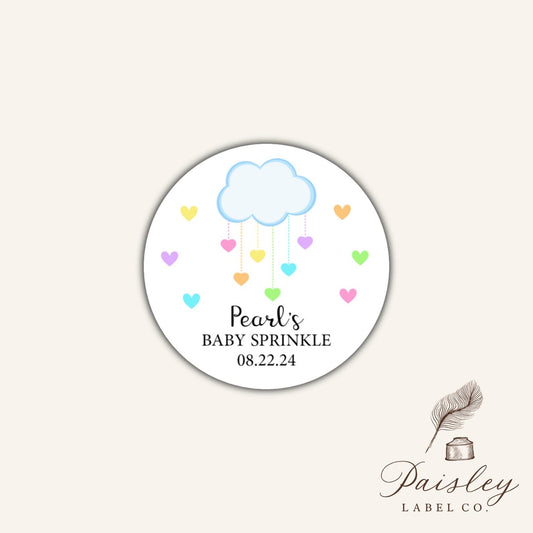 Baby Sprinkle Shower Favor Label Stickers Sprinkled With Love Personalized Gift Tags Party favor Stickers Little Cloud sprinkling Hearts
