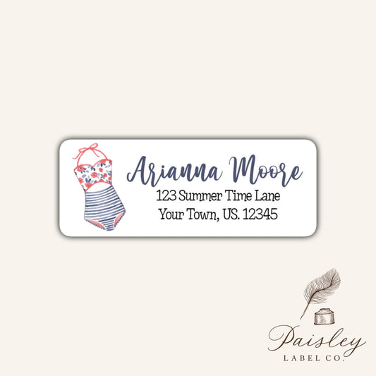 Swimsuit Bathing Suit Beach Pool Party Bikini Summer Time Fun Return Address Labels Mailing Stickers Set of 30