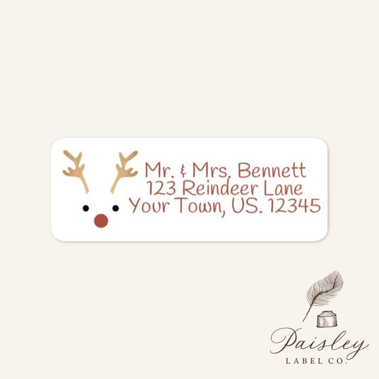 Minimalist Reindeer Deer Antlers Fawn Buck Christmas Holiday Return Address Labels Mailing Stickers Sheet of 30