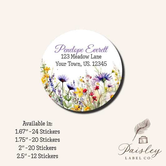 Wildflower Flower Meadow Bright Flowers In The Meadows  Round Circle Return Address Labels Stickers Multiple Sizes