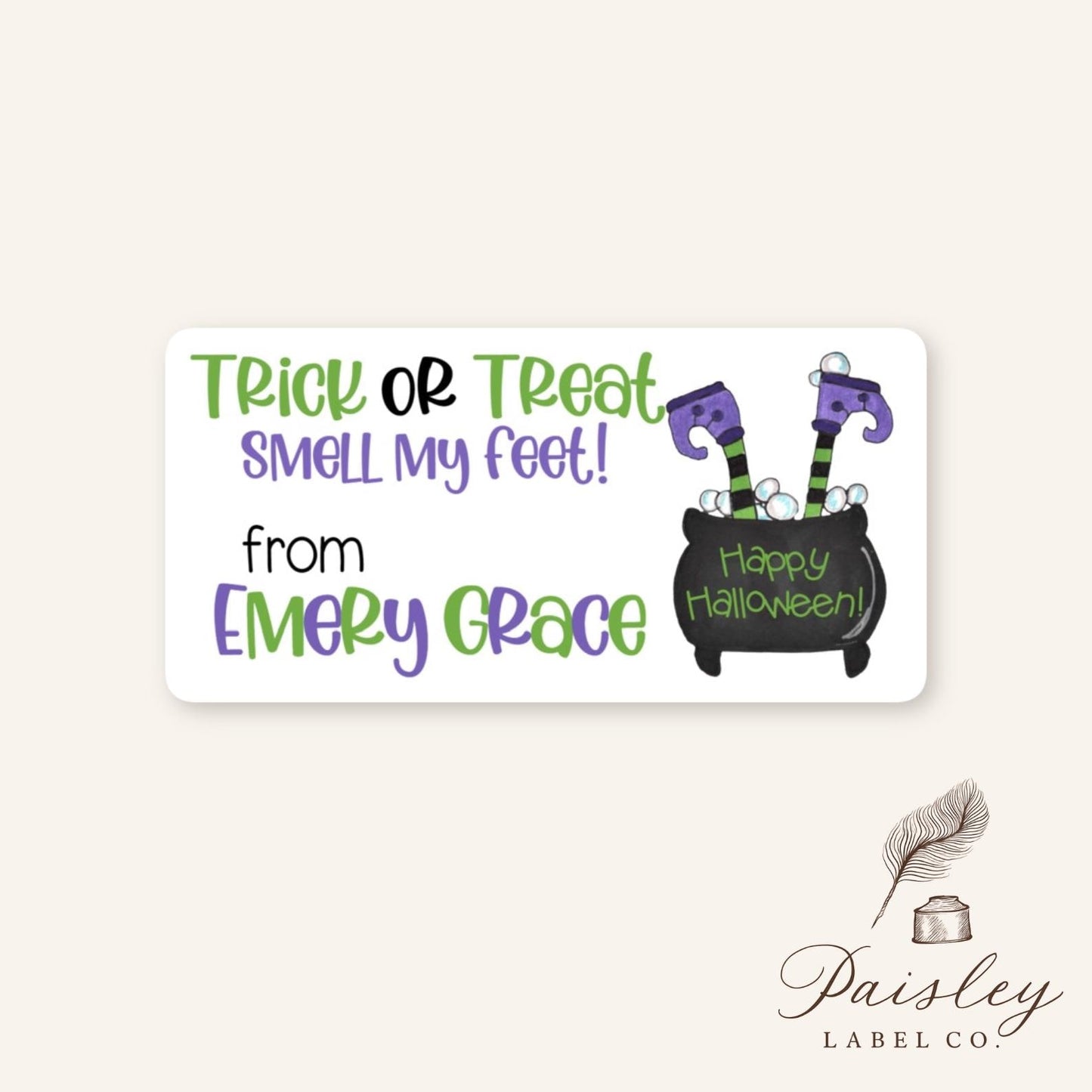 Happy Halloween Smell My feet Witches Feet Cauldron Kids Teacher Gift Tag Treat Bag Personalized Party Favor Stickers Labels Sheet of 10