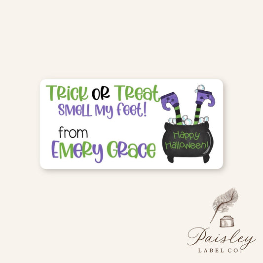 Happy Halloween Smell My feet Witches Feet Cauldron Kids Teacher Gift Tag Treat Bag Personalized Party Favor Stickers Labels Sheet of 10