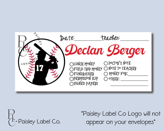 Baseball Player Sport Hitter Silhouette Back To School Money Envelopes School Stationery Student Kids Envelopes  Lunch Money Organization