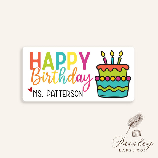 Happy Birthday Student Birthday Bag Bright Colorful Cake Classroom Birthday Kid Teacher Gift Tag Treat Bag Party Favor Stickers Labels