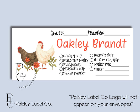 Watercolor Chicken Hen Rooster Farm Life Back To School Money Envelopes School Stationery Student Kids Envelopes Lunch Money Organization