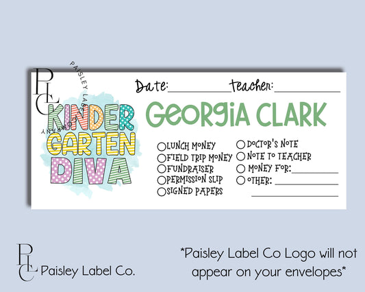 Kindergarten Diva Bubble Words Colorful Polka Dot Back To School Money Envelopes School  Student Kids Envelopes Lunch Money Organization