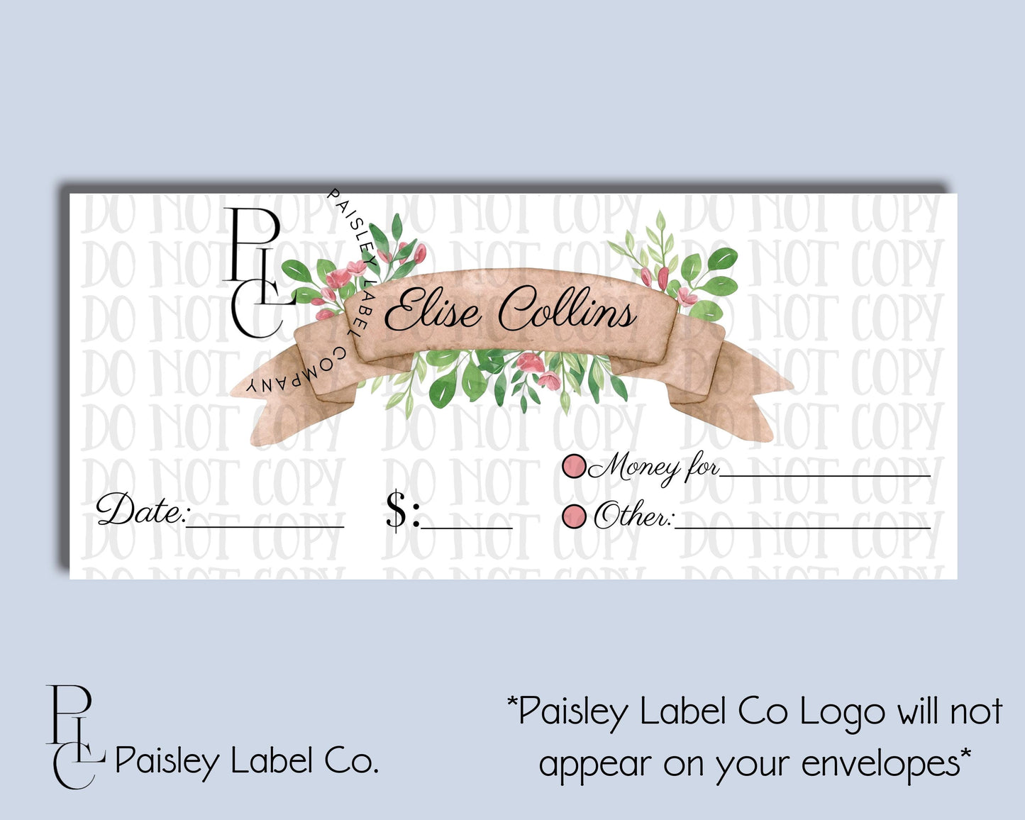 BOHO Minimalist Banner Pink Floral Flowers Simple Back To School Money Envelopes School Student Kids Envelopes Lunch Money Correspondence