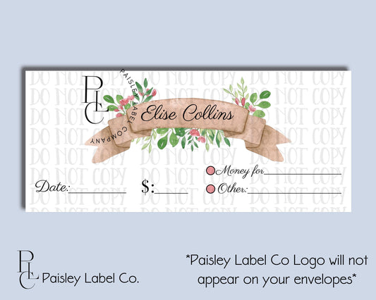 BOHO Minimalist Banner Pink Floral Flowers Simple Back To School Money Envelopes School Student Kids Envelopes Lunch Money Correspondence