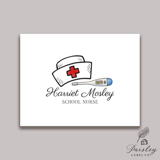 School Nurse Nurse Cap Thermometer Nurse Appreciation Elementary Middle Note Card Gift Notecard Stationery Stationary Folded With Envelopes
