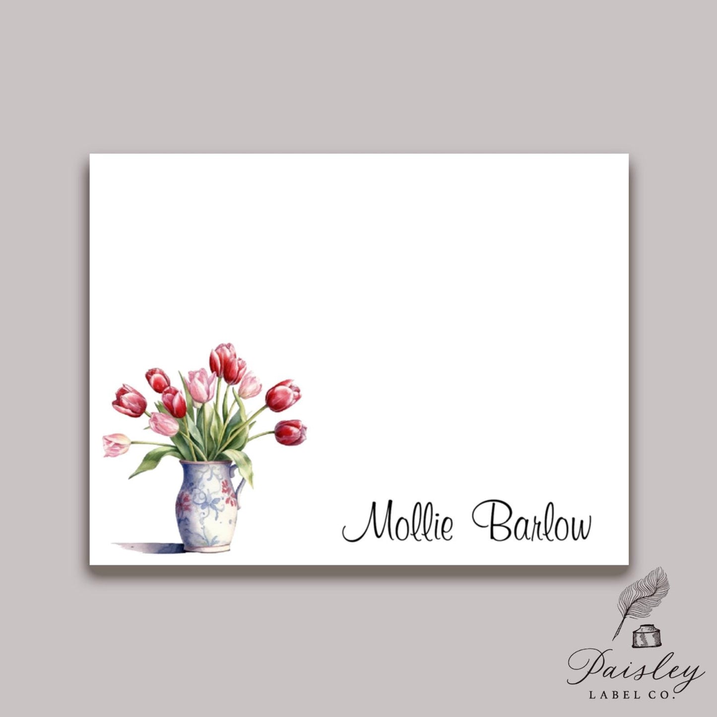 Watercolor Tulips Pitcher Farmhouse Floral Spring Flower Personalized Gift for her Notecard Note Card Stationery Stationary Folded Cards