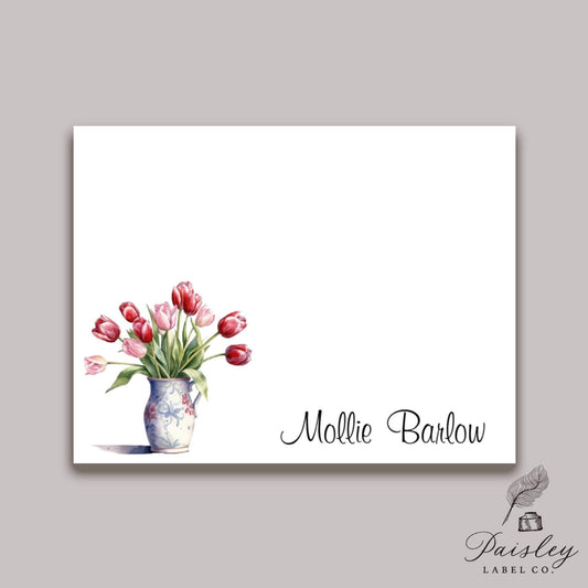Watercolor Tulips Pitcher Farmhouse Floral Spring Flower Personalized Gift for her Notecard Note Card Stationery Stationary Folded Cards