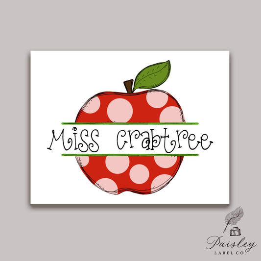 Red Apple Fruit Pink Polka Dots Monogram Name Teacher Gift Stationery Note Cards Notecards Flat or Folded Note Card Set of 12