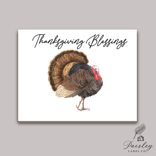 Thanksgiving Turkey Elegant Thank You Notes Fall Watercolor Notecard Note Card Personalized Custom Stationery Stationary Folded Notecard Set