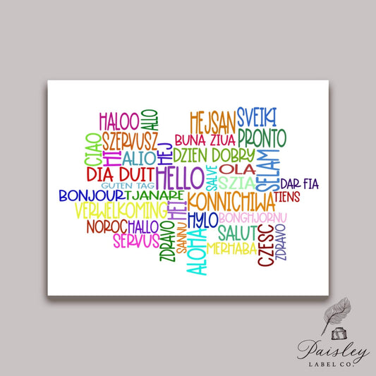 Bright Colorful Hello Greetings Salutations In Many Languages Note Card Set of 12 Gift Notecard Stationery Stationary Folded Card Gift Set