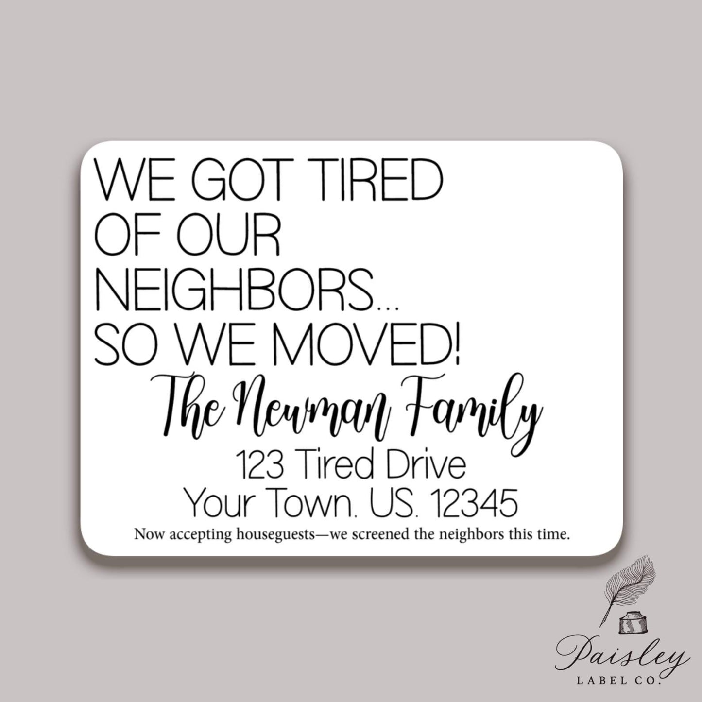 We Got Tired of The Neighbors Moving Change Of Address Announcement Note Card Set of 12 Notecard Stationery Stationary Flat Card Gift Set