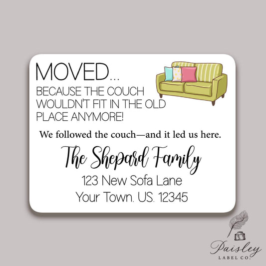 Moved Couch Sofa Fit Led Us Here Moving Change Of Address Announcement Note Card Notecard Stationery Stationary Flat Card Gift Set of 12