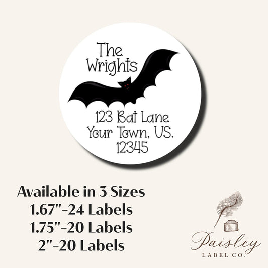 Goth Gothic Halloween Bat Fall Spooky Creepy  Personalized Return Round Address Labels Mailing Stickers Party Favors Multiple Sizes